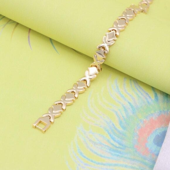 "Rose Gold Bracelet with High-Polish X Pattern Links, XPBL0819 - Picture 7 of 13